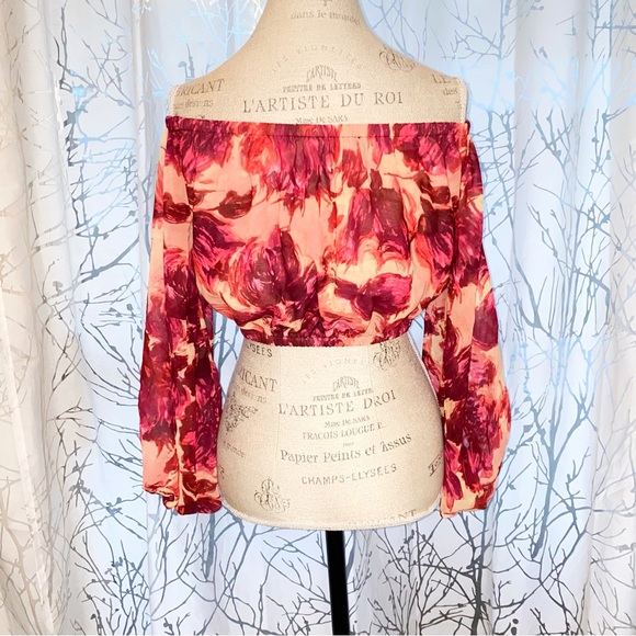 For love & lemons red orange yellow wild rose floral off the shoulders crop top - Picture 6 of 10